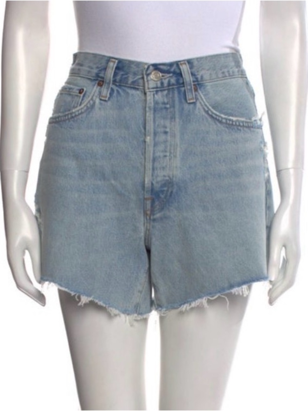 Agolde Frayed Hem Light Wash Denim Shorts
